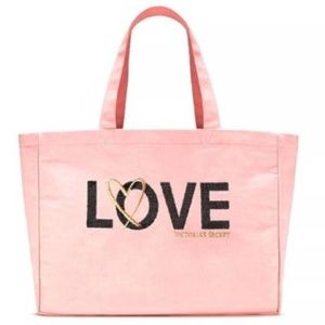 Victoria Secret Love Sequin Large Pink Tote